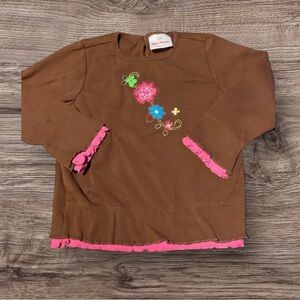 HANNA ANDERSSON GUC GIRLS BROWN PINK SHIRT TOP FLORAL WINTER FALL SIZE 4 100